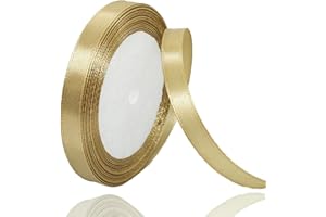 ALOHOVME Ruban Satin Or Champagne 10mm, 23 mètres Rubans de Tissu Couture Ruban Cadeau pour Décoration de Mariage, Emballage cadeau, Bouquet de fleurs, Artisanat DIY, Décoration gâteau d'anniversaire et Noël