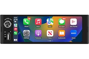 Junsun 1-DIN bilradio med 6,36 tums IPS-pekskärm Carplay & Android bil, rattstyrning, bakre kameraanslutning, USB, extern mik