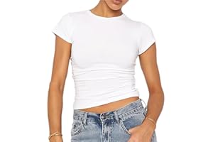 LACOZY Women's Going Out Basic Crop Tops Solid Color Short Sleeve Crewneck Shirt Y2K Slim Fit T-Shirt Streetwear