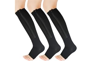 YUSHOW MMSD Easy On Zip Compression Socks For Men Women with Toe Open Design Zipper Leg Support Knee-High Stockings-3Pair