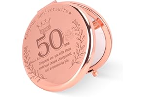 KAEMPE Cadeau 50 Ans Femme, Miroir De Poche en Or Rose, Idee Cadeau Femme 50 Ans, Miroir De Voyage Rond Cadeau 50 Ans Anniversaire Femme pour Sœur, Maman, Amie