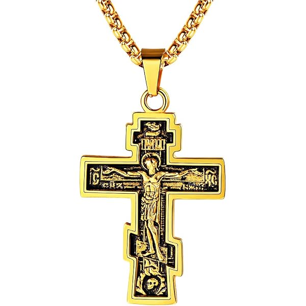 Collana reversibile con ciondolo in croce ortodossa russa per donna, collana crocifisso in oro 18 carati, diamanti 0,62 CT, gioielli di religione cristiana - Italia