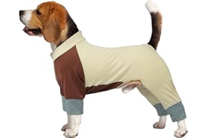 Hjumarayan Pyjama Chien Combinaison Moyen, Body Chien Post Operatoire Extensible Dog Onesie, Grenouillère Fraîche et Confortable pour Promenades Convalescence, Beige L