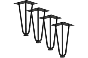 Qrity [Upgrade] Lot 4 Hairpin Table Legs, 20cm DIY Metal Legs, 3-Rods, Stronger, with Screws and Floor Protectors
