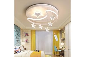 FUMIMID Kinderlampe LED Deckenleuchte Dimmbar Mit Fernbedienung Sterne Mond Hangend Deckenlampe Moderne Mädchen Jungen Schlafzimmerlampe Babyzimmer Kinderzimmer Wohnzimmer Kronleuchter,Weiß,52cm