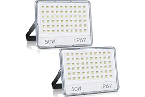 ANNIFUNLY 2PC Focos LED Exterior 50W, 5000LM Floodlight Super Brillante, Proyector LED 6500K Blanco Frío, Foco Reflector LED IP67 Impermeable Focos LED para Garaje Jardín Patio Parque