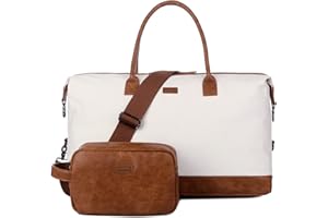 BAOSHA Bolsa de lona para mujer, bolsa de viaje, bolsa de viaje, bolsa de viaje, bolsa de hospital grande con neceser HB-14, Beige/Blanco, Bolsa de viaje con neceser