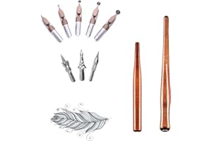 MiaLover 10 Stück Schreibfeder set,Federhalter mit Zeichenfeder für Comics, Federhalter mit Feder mit 2 Red Holz Stifthaltern 8 Federn für Karikaturisten und Künstler