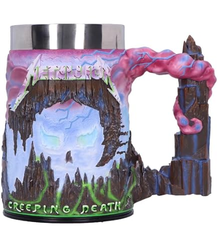 Chope Metallica Creeping Death - Résine Peinte à La Main - Insert Acier Inox - Sous Licence Officielle