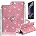 Produktbild iPhone 6S Plus Hülle,iPhone 6 Plus Handyhülle,iPhone 6S Plus PU Leder Schutzhülle,Pershoo [Strass Diamant mit Kette] [Schön Rosa]PU Leder Flip Case im Bookstyle Wallet Folio Cover Ledertasche Schutzhülle Case Tasche mit Standfunktion und Karte Halter Magnetverschluss Glänzend Rhinestone Kristall Crystal Strap Chain Etui Bumper Hülle für Apple iPhone 6 Plus/6S Plus 5.5 Zoll + 1 x Frei Displayschutzfolie-Rosa