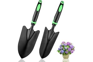 YIWONFU 2 paletas de acero al carbono, 32,5 x 8 cm/32,5 x 5 cm, protección contra la corrosión, pala de jardín pequeña con goma suave antideslizante para plantar, trasplantar deshierbe (negro y verde)