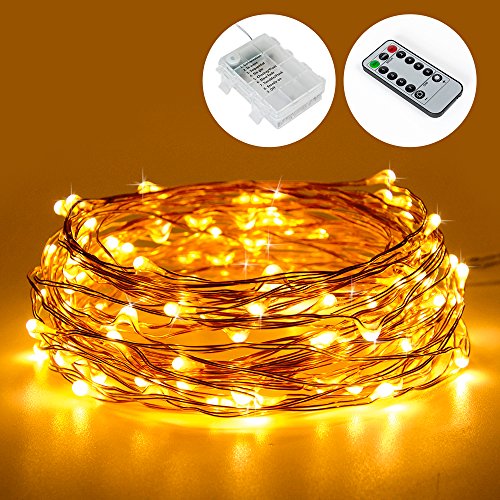 Preisvergleich Produktbild LED Lichterketten, Elebor 33ft 100LED Fernbedienung Wasserdichte Deko Seil Lichter Batteriebetriebene Lichterketten Kupferdraht Lichter für Weihnachten, Indoor & Outdoor, Hochzeit, Party, Garten