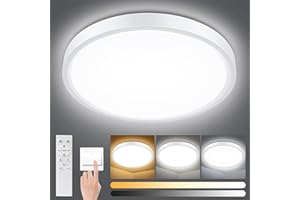 Smanu Dimmable LED Ceiling Light Panel with Remote Control,24W 2200LM,3000K-6000K,Night Light Function,IP54 Waterproof Round LED Flush Mount Ceiling Light for Bedroom,Bathroom,Kitchen,Hallway,Ø30CM