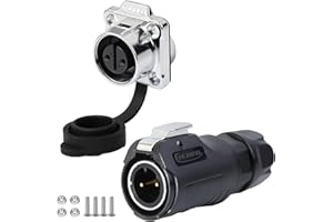 CNLINKO LP-12 Conector Circular 2 Pines IP68 Impermeable - para Exteriores, Equipos Solares y Maquinaria Industrial - DC 12V Montaje en Brida con Refuerzo Metálico (Juego de 2 Pines)