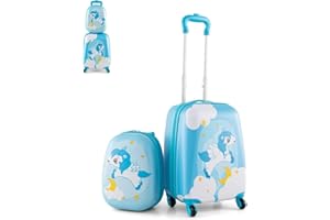 GENERIC INFANS 2PCS Kids Luggage Set, 12’’ Travel Backpack and 16’’ Carry on Suitcase with Rolling Spinner Wheels for Children Boys Girls, Trolley Case Gift for Toddlers (Blue Unicorn)