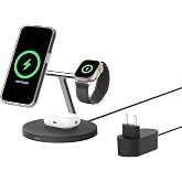 Belkin BoostCharge 3'&uuml; 1 Arada Qi2 şarj cihazı, MagSafe uyumlu kablosuz şarj istasyonu, Apple iPhone 16 Serisi, Apple Watch, 