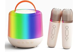 Brovamo Karaoke Maschine Kinder, Mini Karaoke z Mikrofon Kinder, Karaoke Anlage mit 2 Mikrofonen dla MäDchen Jungen, Tragbares Bluetooth Lautsprecher mit Licht & Karaoke Mikrofon