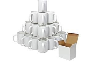 PixMax - 36 Tasses Blanches Personnalisables Revêtues en Polymère avec Boites en Carton pour Impression en Sublimation