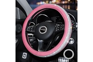 Pahajim Car Steering Wheel Covers with Sparkly Diamond,Glitter Diamante Steering Wheel Wrap Bling Accessories for Women Ladies (Pink-white)