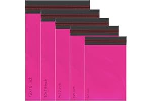 50 Mailing Bag 5 Sizes Hot Pink Mailing Poly Postal Self Seal Bags, iSOUL Small to Large Postage Packaging Assorted Mailers Posting Shipping Post Parcels Package Bags