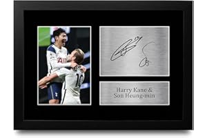 HWC Trading FR A4 Harry Kane & Son Heung-min Tottenham Hotspurs Spurs Gifts Gedrucktes Autogramm Bild für Fußballfans und Fans – A4 gerahmt
