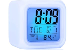 Jisile Réveil pour enfants, horloge numérique 7 couleurs changeantes LED, réveil de chevet avec lumières pour enfants, cadeau d'école pour filles, garçons, femmes, adultes