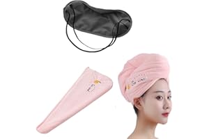 BEIIEB 1 gorro de secado rápido, toalla de secado rápido, gorra de botón superabsorbente, toalla de microfibra con 1 parche negro para todo tipo de cabello, hombres y mujeres (rosa)