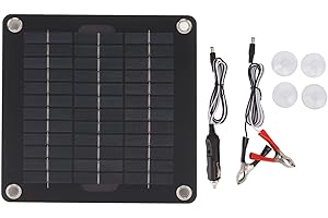 HOSIE Solar Car Battery Charger, 10W 12V Solar Charge Panel Kit Environment Friendly Easy Installation Monocrystalline Silicon for Motorcycles Boats