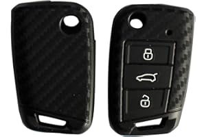 HAPPYIT Pokrowiec na kluczyk samochodowy wzór z włókna węglowego miękki silikon do Volkswagen Golf 7 GTI GTD GTE MK7 Polo Skoda Octavia A7 Seat Leon Ibiza Touran Lingdu 3 przyciski inteligentny klucz