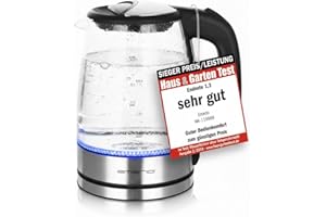 ‎EMERIO EMERIO Glas Wasserkocher mit 1.7 Liter Volumen | 2200 Watt | blaue LED Innenbeleuchtung | 360° Basis | SIEGER Preis/Leistung Haus & Garten Test | bestes Borosilikatglas | BPA frei | WK-119988.7
