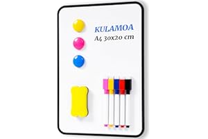 Kulamo Tableau Blanc Magnetique 30x20cm, A4 Tableau Blanc Double Face avec 5 Stylos Marqueurs et Effaceur, Effaçable à Sec Tableau Aimanté Frigo pour Mémo, Plannings de Repas, Notes, Cuisine Liste