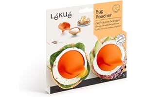 Lékué Lot de 2 Ustensiles pour Cuisson d'œuf poché, Acier Inoxydable, Orange, 9,3 x 11 x 7,5 cm