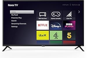 EMtronics EM40ROK Roku TV 40" Inch Full HD 1080p Smart with Netflix, Disney+, BBC, Freeview Play, Dolby Audio, Mobile Control and 3 x HDMI, USB - Black (2024 Model)
