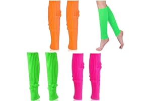 katmerio Pack of 3 Leg Warmers Sweatband Set, 80s 90s Women's Leg Warmers Legwarmers, Neon Leg Warmers, Retro Party Accessories for 80s 90s Costume Party Carnival Accessories, colour
