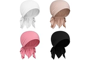L0FAMY 4 Pcs Chemo Headscarf For Women, Turbans Pre Tied Head Wrap Soft Cotton Bandanas For Women Chemo, Knot Pleated Womens Headwear With Hair Loss, Head Scarf For Ladies Cancer Patients Sleep Caps