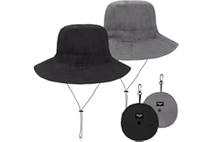 Sahunfri 2 Stück Fischerhut, verstaubarer Bucket hat mit Schnur, breite Krempe, Fischerhüte für Damen und Herren, Camping