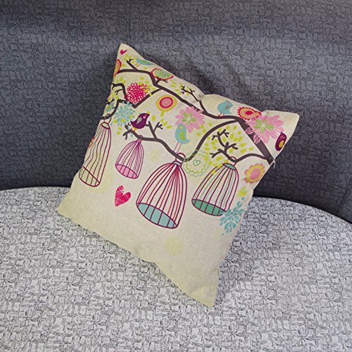 Vogel und Vogelkäfig Kissenbezug Lendenkissen Pillowcase Sofakissen 45x45cm, Hellbraun - 2