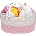 Goklmn Nappy Caddy,Multifunctional Diaper Caddy,Portable Baby Changing Caddy,Removable Compartment Woven Basket with Long Handles,Newborn Shower Gift GrayPink