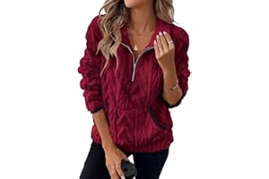 seiveini Sweatshirt Femme Polaire 1/4 Zippé Sweat Pull en Peluche Chaud Manches Longues avec Poches Automne Hiver