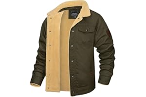 KEFITEVD Herren Sherpa Fleece Trucker Jacken Revers Casual Military Cargo Jacket Winter Thicken Warm Coat with Fur Collar