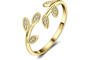 JewelryPalace Ajustable Hoja de Olivo Anillo Mujer Plata Oro 14k Oro Rosa, Jardín Anillo Abierto Sencillo Circonita, Anillo Niña Elegante Piedra Preciosa, Regalo Anillo Promesa Joyas de Mujer