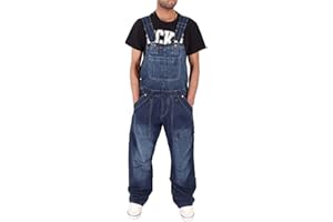 GENERIC Baggy Denim Dungarees for Men UK Loose Fit Denim Work Bib Adjustable Strap Jumpsuits Casual Cowboy Rompers Relaxed Fit Hip Hop Bib Overalls Coveralls Suspender Playsuits