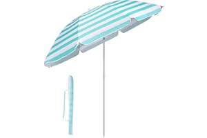 Sekey® 1.6m Beach Umbrella with Cover, Portable Tilting Garden Parasol Umbrella, Small Parasol for Beach/Pool/Patio, Round Sunscreen UV20+ Tiffany Stripes