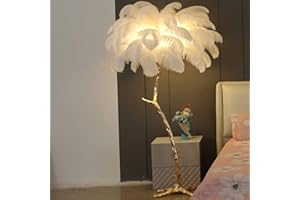 JSRH Resin LED Floor Lamp with Dimmable Natural Ostrich Feather Tripod - Ideal Decoration for Living Room, Home & Office - Perfect Reading Light