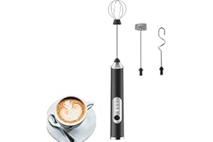 MOSHOU Espumador de leche eléctrico, 3 velocidades, con USB C recargable, para Lattes Golpe Matcha Chocolate Caliente, Huevo con 3 cabezales de mezcla (negro)