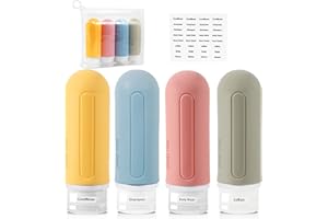 Flacon Voyage Silicone Contenant Voyage Étanches,Flacon Vide Voyage avec Étiquette et Sac EVA,89ml pas 100 ml Kit Voyage Avion,Récipient Voyage Accessoires Bouteille pour Shampoing/Gel Douche/Liquides