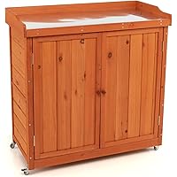 COSTWAY Armadio da Esterno in Legno, Casetta da Giardino con Ripiano Rimovibile e 4 Ruote Universali, Capanno Porta Attrezzi 
