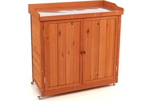 COSTWAY Armadio da Esterno in Legno, Casetta da Giardino con Ripiano Rimovibile e 4 Ruote Universali, Capanno Porta Attrezzi da Esterno e da Interno, 98,5 x 48 x 100 cm