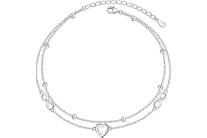 HOOHWE Fußkettchen für Damen 925 Sterling Silber Infinity Herz fußkette für Frauen Klassische Verstellbar Bead Fussketten Armbänder Sommer Schmuck für Frauen und Mädchen Layered Ankle Bracelet