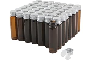 CADBIBE 20 ml di fiale di vetro ambra con Tappi a Vite e Tappi di Plastica, Flacone del Campione di Liquido Piccolo Marrone, Flacone a Prova di Perdite, 50 Pezzi